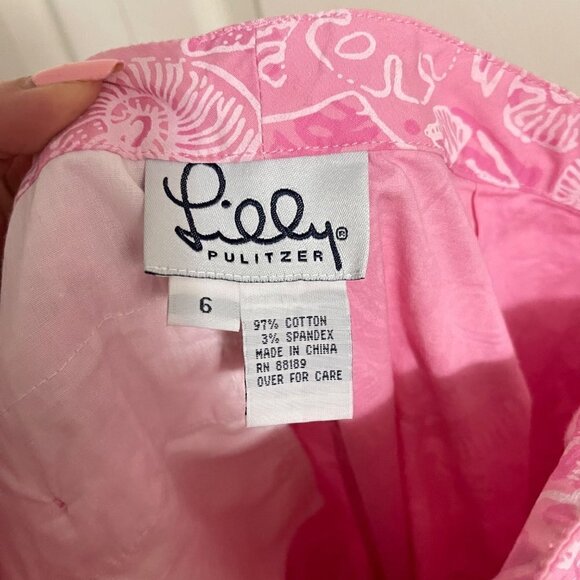 Lilly Pulitzer Womens Pink Seashell Crochet Trim Cropped Straight Leg Pants Sz 6 - Picture 2 of 9